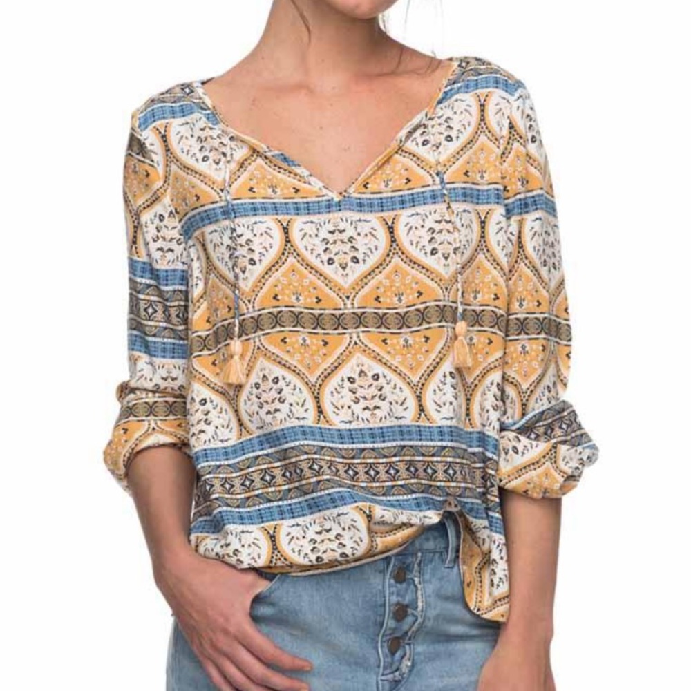 Roxy Everybody Up Printed Top Tassel Long Sleeve